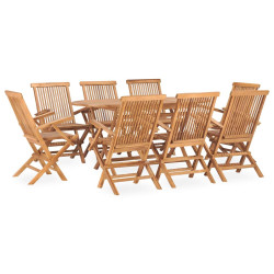 9 Pcs conjunto jantar dobrável p/ exterior madeira teca maciça