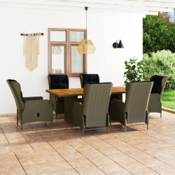 7 Pcs conjunto jantar exterior com almofadões vime PE castanho