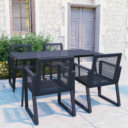 5 Pcs conjunto de jantar para jardim vime de PVC preto