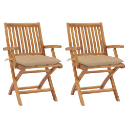 Cadeiras de jardim c/ almofadões bege 2 pcs teca maciça