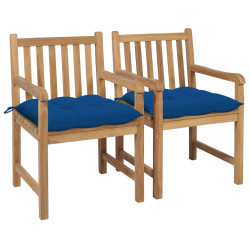 Cadeiras de jardim c/ almofadões azuis 2 pcs teca maciça