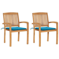 Cadeiras de jardim c/ almofadões azuis 2 pcs teca maciça