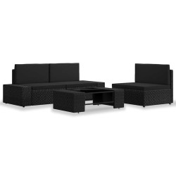 4 Pcs conjunto lounge para jardim vime PE preto