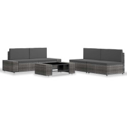 5 Pcs conjunto lounge de jardim vime PE cinzento