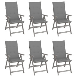 Cadeiras jardim reclináveis c/ almofadões 6 pcs acácia maciça