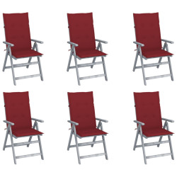 Cadeiras jardim reclináveis c/ almofadões 6 pcs acácia maciça