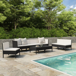 9 Pcs conjunto lounge de jardim c/ almofadões vime PE preto