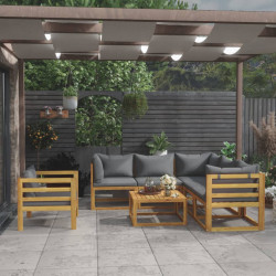 7 Pcs conjunto lounge de jardim com almofadões acácia maciça
