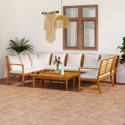 9 Pcs conj. lounge de jardim c/ almofadões acácia maciça creme