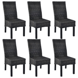 Cadeiras de jantar 6 pcs vime kubu e madeira mangueira preto