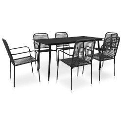 7 Pcs conjunto de jantar p/ jardim corda de algodão e aço preto