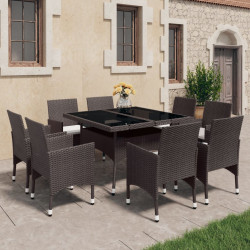 9 Pcs conjunto de jantar para jardim vidro e vime PE castanho