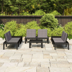 6 Pcs conjunto lounge de jardim c/ almofadões plástico cinzento
