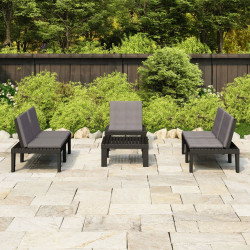 4 Pcs conjunto lounge de jardim c/ almofadões plástico cinzento