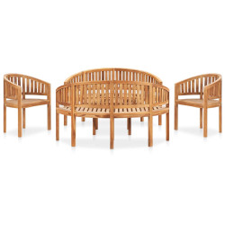 5 Pcs conj. lounge de jardim formato banana teca maciça