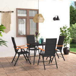 5 Pcs conjunto de jantar para jardim preto e castanho