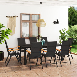 9 Pcs conjunto de jantar para jardim preto e castanho