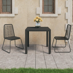 3 Pcs conjunto de jantar para jardim vime de PVC preto