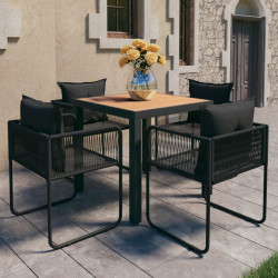 5 Pcs conjunto de jantar p/ jardim vime de PVC preto e castanho