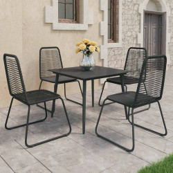 5 Pcs conjunto de jantar para jardim vime de PVC preto