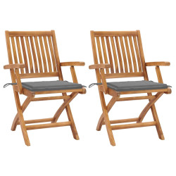 Cadeiras de jardim c/ almofadões cinzentos 2 pcs teca maciça