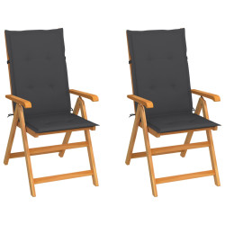 Cadeiras de jardim c/ almofadões antracite 2 pcs teca maciça