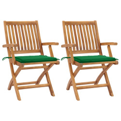 Cadeiras de jardim c/ almofadões verdes 2 pcs teca maciça