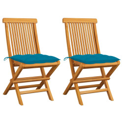 Cadeiras de jardim c/ almofadões azul-claro 2 pcs teca maciça
