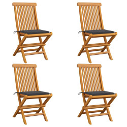 Cadeiras de jardim c/ almofadões antracite 4 pcs teca maciça
