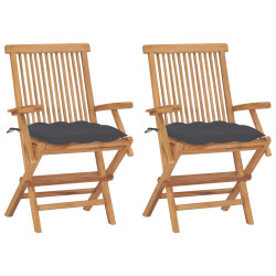 Cadeiras de jardim c/ almofadões antracite 2 pcs teca maciça
