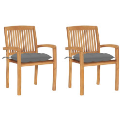 Cadeiras de jardim c/ almofadões cinzentos 2 pcs teca maciça