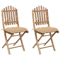 Cadeiras de jardim dobráveis c/ almofadões 2 pcs bambu