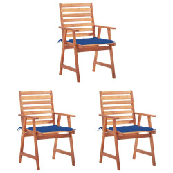 Cadeiras de jantar p/ jardim 3 pcs c/ almofadões acácia maciça