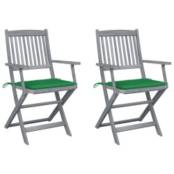 Cadeiras exterior dobráveis c/ almofadões 2 pcs acácia maciça