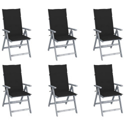 Cadeiras jardim reclináveis c/ almofadões 6 pcs acácia maciça
