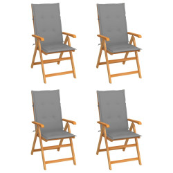 Cadeiras de jardim c/ almofadões cinzentos 4 pcs teca maciça