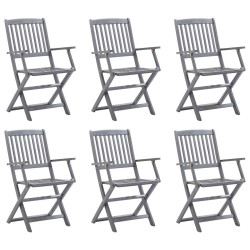 Cadeiras de exterior dobráveis 6 pcs madeira de acácia maciça