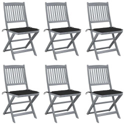 Cadeiras exterior dobráveis c/ almofadões 6 pcs acácia maciça