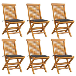 Cadeiras de jardim c/ almofadões antracite 6 pcs teca maciça