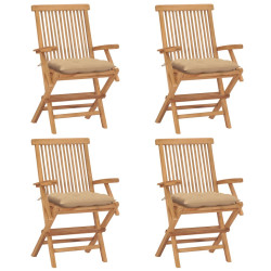 Cadeiras de jardim c/ almofadões beges 4 pcs teca maciça