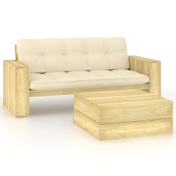 2 Pcs conjunto lounge de jardim com almofadões pinho impregnado