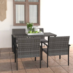 5 Pcs conjunto de jantar para jardim vime PE cinzento