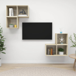 4 Pcs conjunto móveis de TV derivados madeira carvalho sonoma