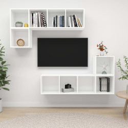4 Pcs conjunto de móveis de TV contraplacado branco