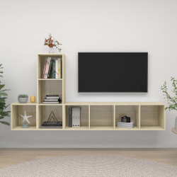 3 Pcs conjunto de móveis de TV contraplacado carvalho sonoma