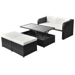 4 Pcs conjunto lounge de jardim c/ almofadões vime PE preto