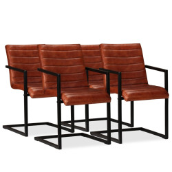 Cadeiras de jantar 4 pcs couro genuíno castanho