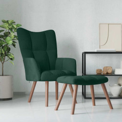 Cadeira de descanso com banco veludo verde-escuro