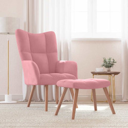 Cadeira de descanso com banco veludo rosa