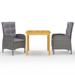 3 Pcs conjunto de jantar para jardim cinzento